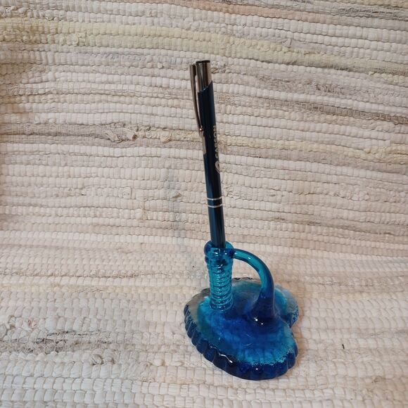 Cobalt Blue Art Glass Swirl Corkscrew Paperweight Pen Holder 3 1/2" Heart - Picture 2 of 4